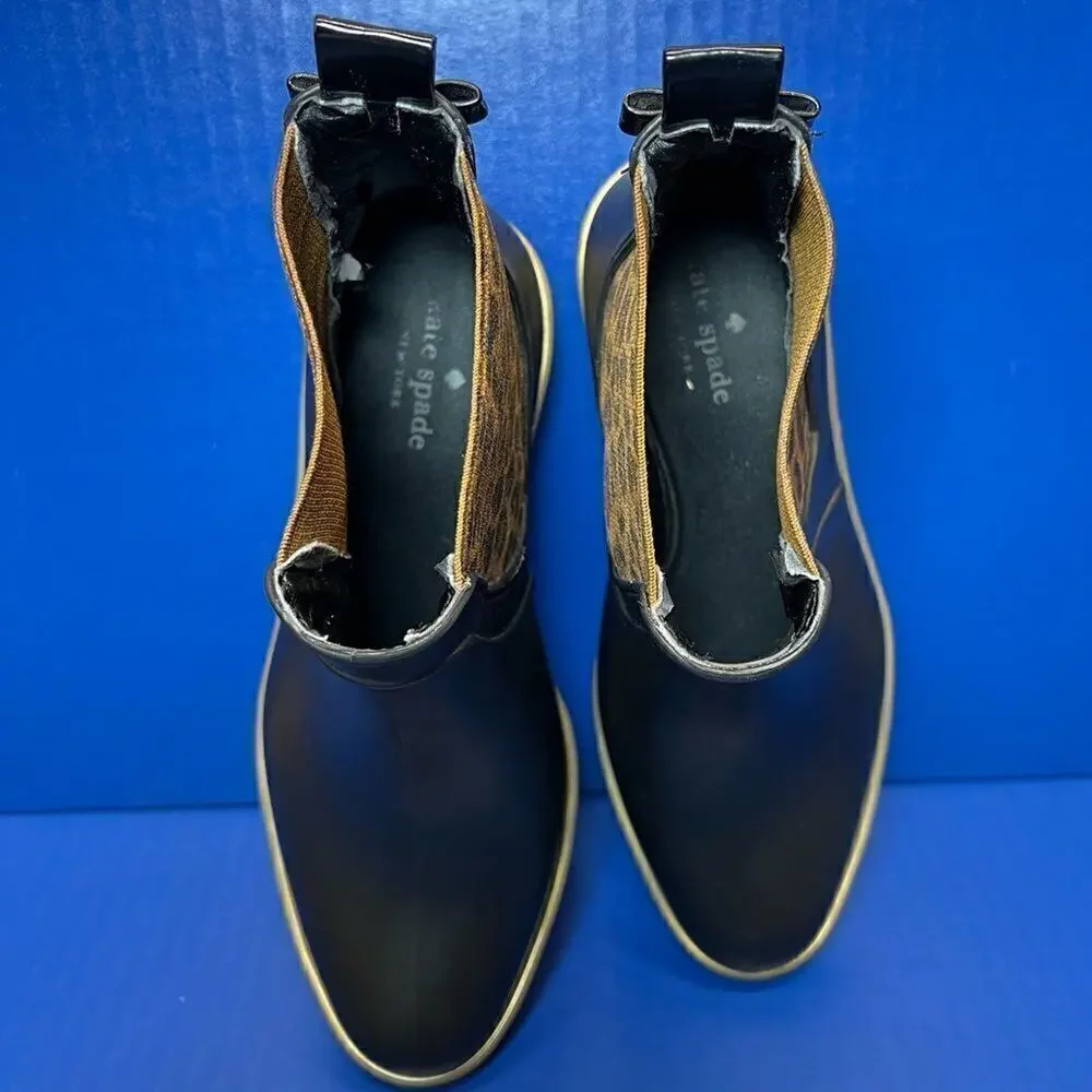 Kate Spade Womens Sedgwick Black Leopard Print Rain Boots 6/7‎